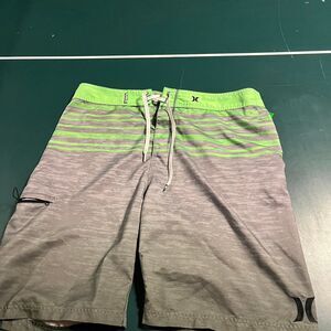 Men’s Hurley Board Shorts Swim Trunks . Neon Green Striped Beach Summer Surfing